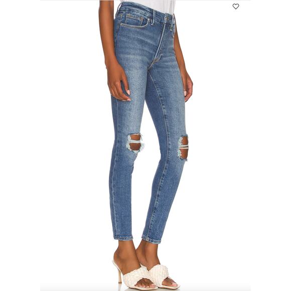 Good American Good Waist Distressed Jeans Size 4 in Indigo144 - Picture 2 of 11